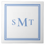 Blue and White Three Letter Monogram Tile<br><div class="desc">Create your own blue and white three letter monogram decorative tile. Simple to personalise with custom initials in elegant minimalist typography.</div>
