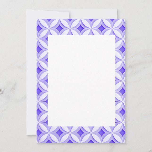 Blue and white tile border blank invitation (Front)