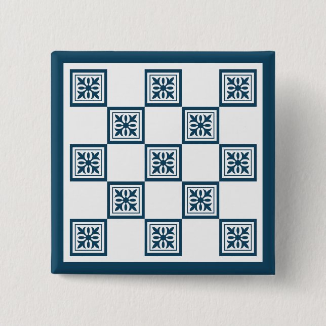 Blue and white tiles 15 cm square badge (Front)