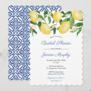 Blue And White Tiles Capri Lemons Bridal Shower Invitation