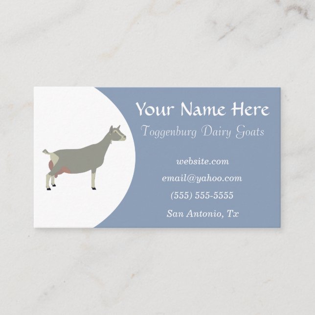 Blue and White Toggenburg Dairy Goat Business Card (Front)