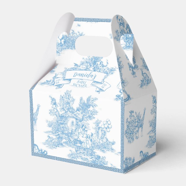 Blue and White Toile de Jouy Baby Shower Favour Box (Front Side)