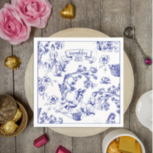Blue and White Toile de Jouy Bridal Shower Napkin