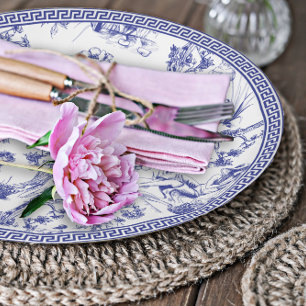 Blue and White Toile de Jouy Bridal Shower Paper Plate