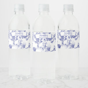 Blue and White Toile de Jouy Bridal Shower Water Bottle Label