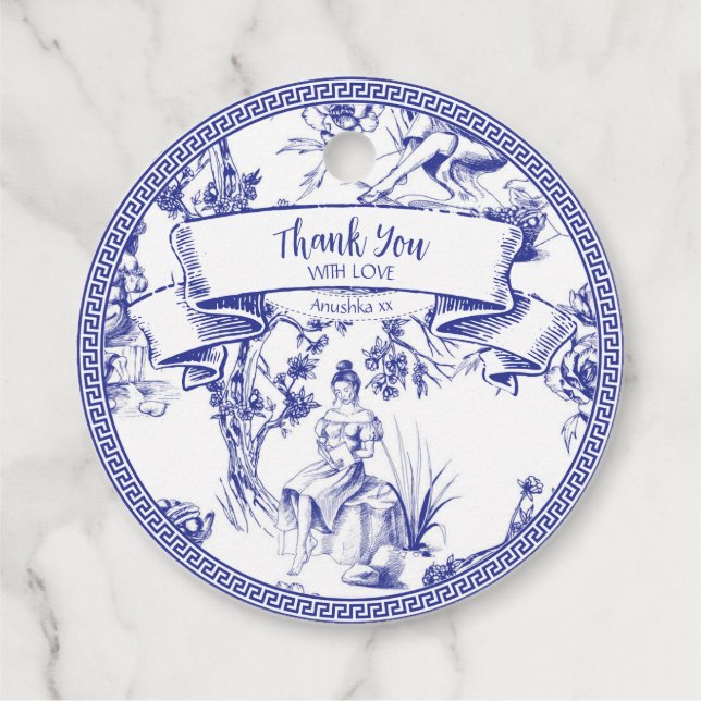 Blue and White Toile Favour Tags (Back)