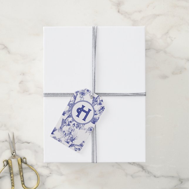 Blue and White Toile Gift Tags (With Twine)