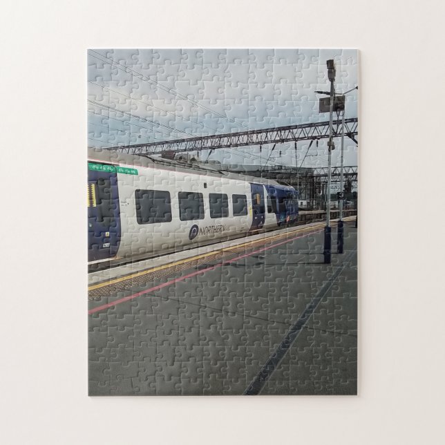 Blue and white train jigsaw puzzle (Vertical)