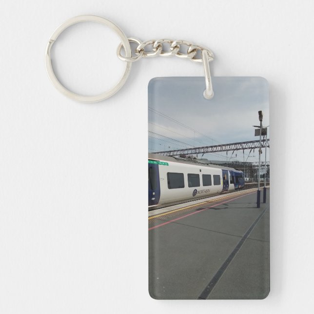 Blue and white train key ring (Front)