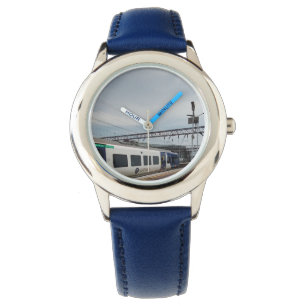 Blue and white train watch