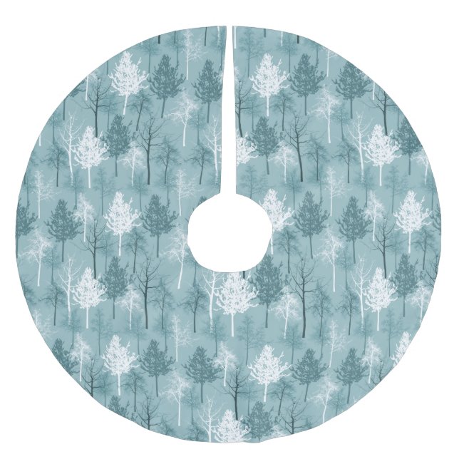 Blue and White Trees Christmas Brushed Polyester Tree Skirt (Front)
