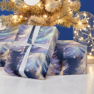 Blue and White Trees Modern Christmas Wrapping Paper