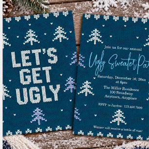 Blue and White Ugly Sweater Party Hanukkah Winter Invitation