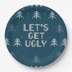 Blue and White Ugly Sweater Party Hanukkah Winter Paper Plate