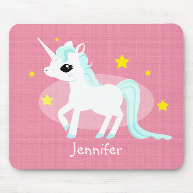 Blue and white Unicorn stars customisable Mouse Pad (Front)