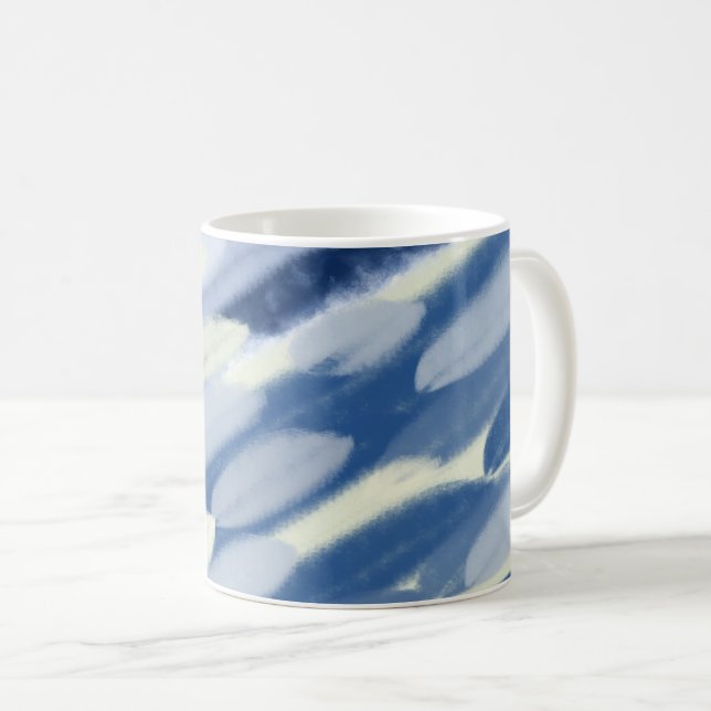 Blue and White Unique Art Coffee Mug (Front Right)