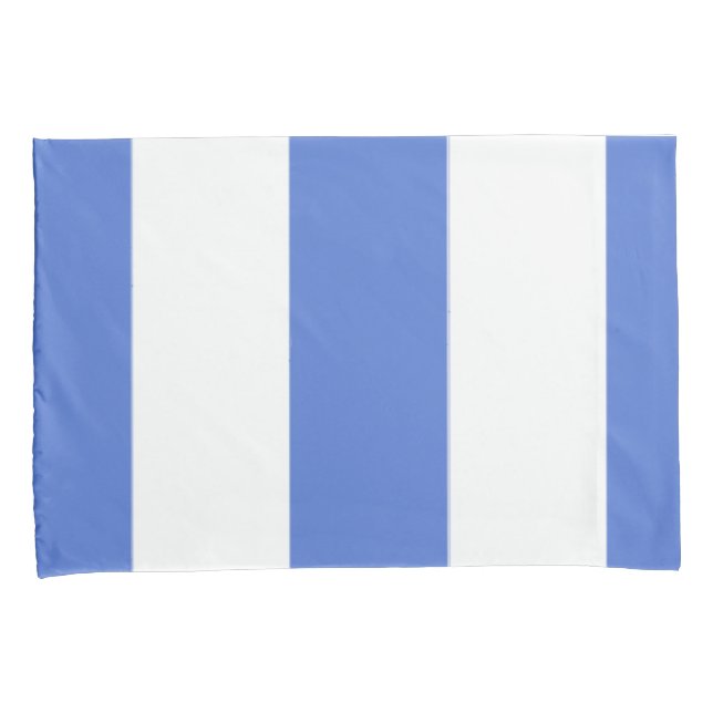 Blue and White Vertical Broad Stripe Pillowcase (Front-Right)
