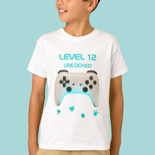 Blue and White Video Game Controller on White T-Shirt