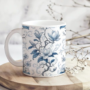 Blue and White Vintage Floral Pattern Coffee Mug