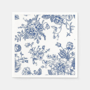 Blue and white vintage floral print paper napkin