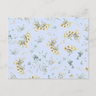 Blue and white vintage floral print postcard
