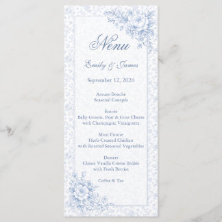 Blue and White Vintage Floral Wedding Menu