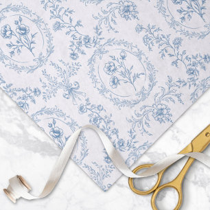 Blue and White Vintage Flowers Floral Pattern Tissue Paper