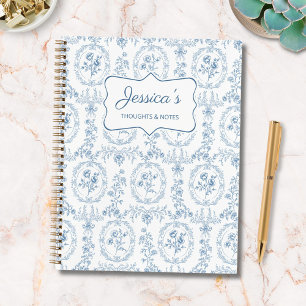 Blue and White Vintage Flowers Floral Personalized Notebook