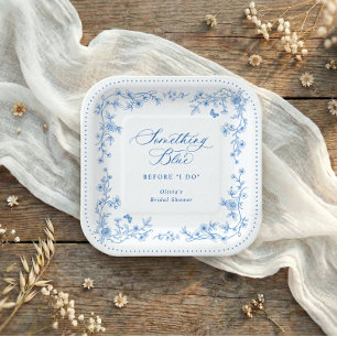 Blue and White Vintage French Toile Bridal Shower Paper Plate
