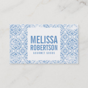 Blue and White Vintage Pattern for Bakery, Food Business Card