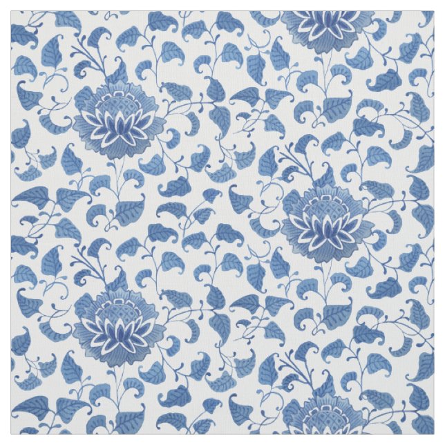 Blue And White Vintage Style Chinoiserie Pattern Fabric (Swatch)