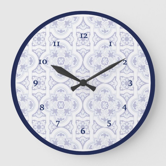 Blue and White Vintage Talavera Tile Look Clock (Front)