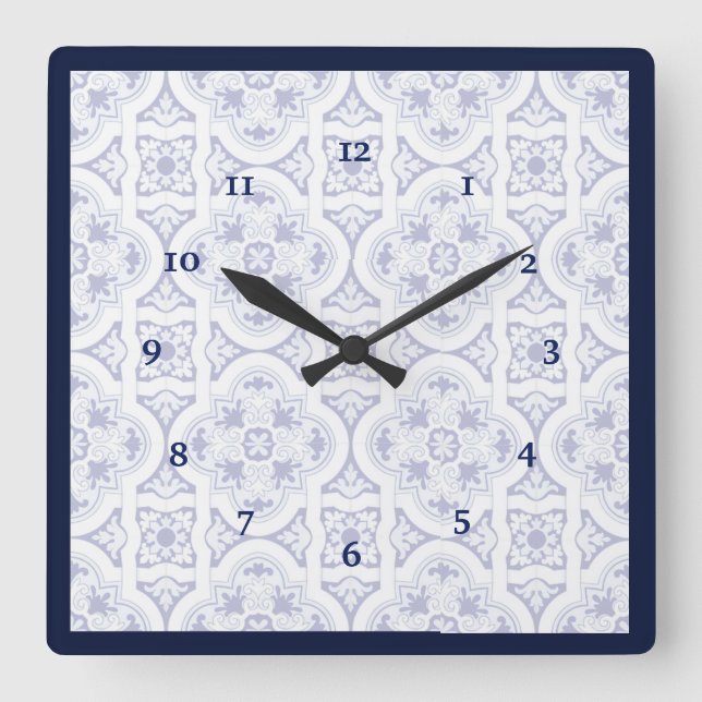 Blue and White Vintage Talavera Tile Look Clock (Front)