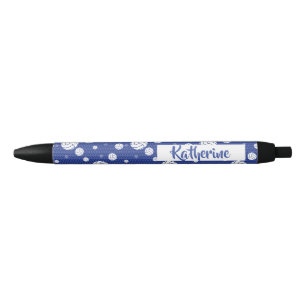 Blue and White Volleyball Pattern Black Ink Pen