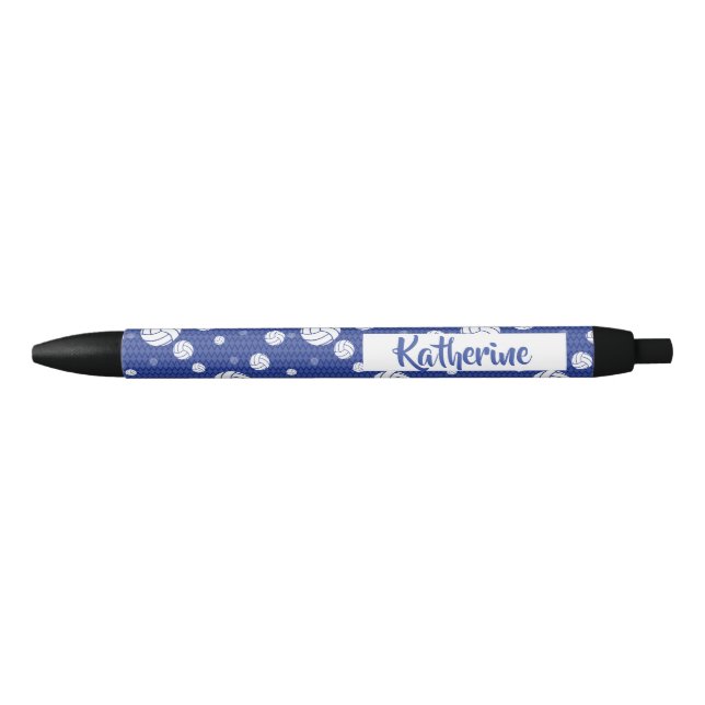 Blue and White Volleyball Pattern Black Ink Pen (Front)