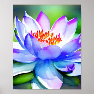Blue and white water lily art poster