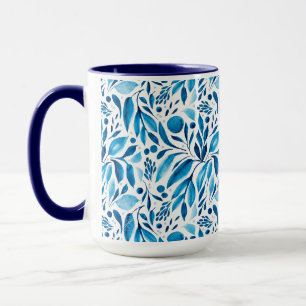 Blue and White Watercolor Botanical Mug