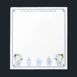 Blue And White Watercolor Chinoiserie Personalised Notepad<br><div class="desc">Elegant notepad that you can personalise with your own text including a name. The design features a Greek Key corner border with watercolor Ginger Jar images. These ginger jars were originally handpainted by me before being scanned into digital form (the leaves / flowers are not by me). Please note you...</div>