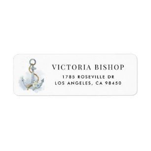 Blue and White Watercolor Floral Anchor Nautical
