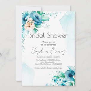Blue and White Watercolor Floral Bridal Shower Invitation
