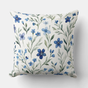 Blue and white Watercolor Floral Cushion
