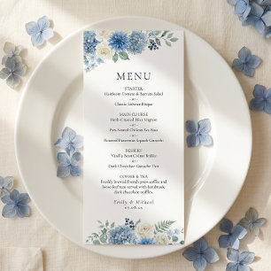 Blue And White Watercolor Floral Flat Menu