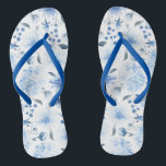 Blue and White Watercolor Floral Flip Flop Sandals<br><div class="desc">These blue and white floral flip flops feature beautiful water colour flowers in an all over pattern with matching blue straps.  These sandals would be great with your favourite denim blues. Comfortable enough for a walk on the beach or for everyday wear.</div>