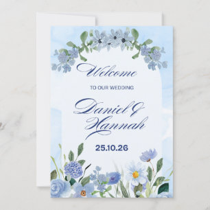blue and white watercolor floral wedding invitation