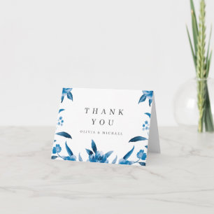 Blue and white watercolor floral wedding thank you