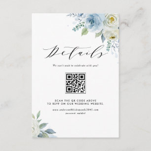 Blue and White Watercolor Flowers QR Code Details Enclosure Card