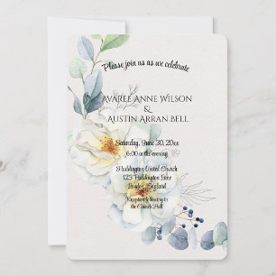 Blue and White Watercolor Flowers Wedding Invitation