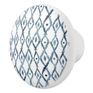 Blue and White Watercolor Moroccan Tile Pattern Ceramic Knob