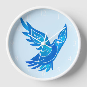 Blue and White Watercolor Peace Dove Clock