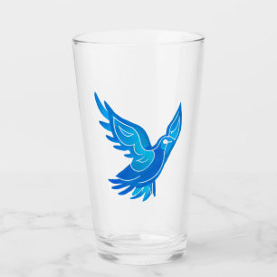 Blue and White Watercolor Peace Dove Glass